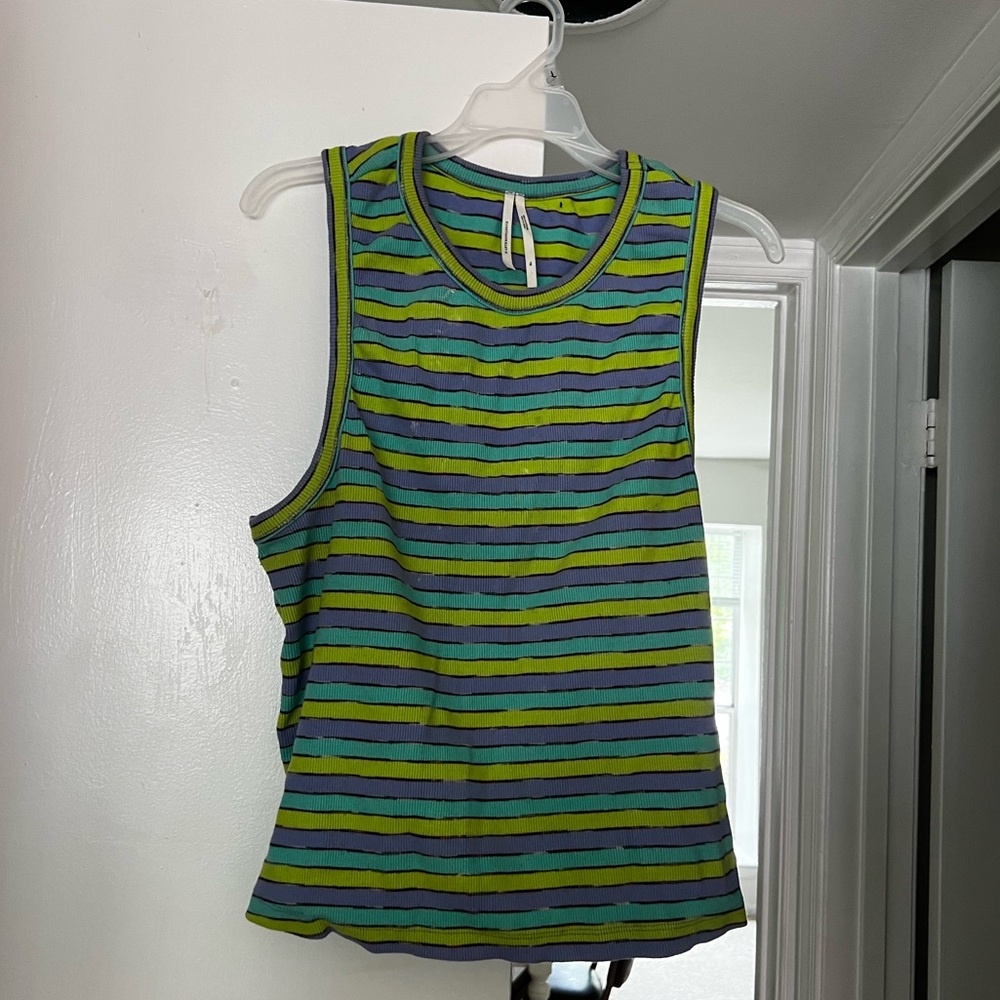 Anthropologie Green Striped Structured Tank Top Size XL